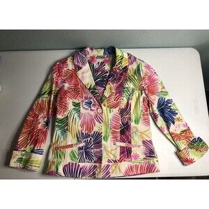 Chicos Button Front Jacket Vibrant Floral and Palm Design Chicos Size 0/US 4